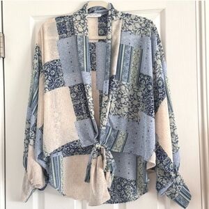 Elegant Patchwork Tie-Front Blouse